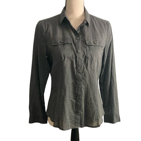 Ann Taylor Loft gray polka dot button down blouse dark academia secretary MP - Picture 2 of 10